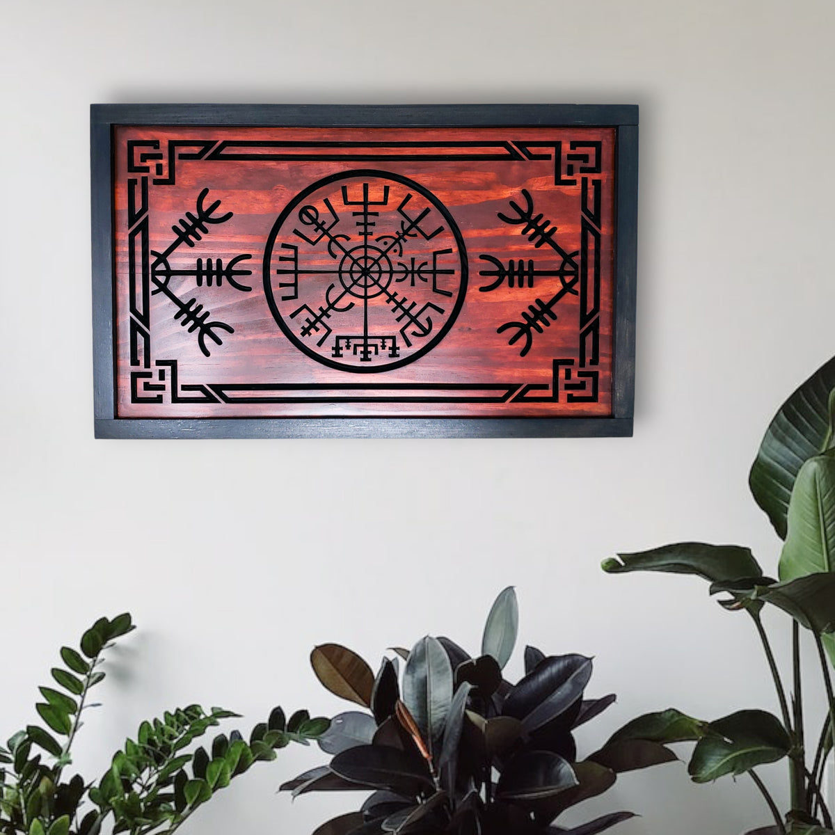 Large Norse Vegvisir Wooden Plaque / Viking Compass Wall Art