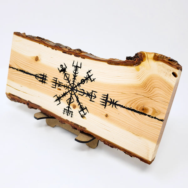 Vegvisir Runes Wayfinder (Viking Compass) engraved onto a Live Edge Wood Slice