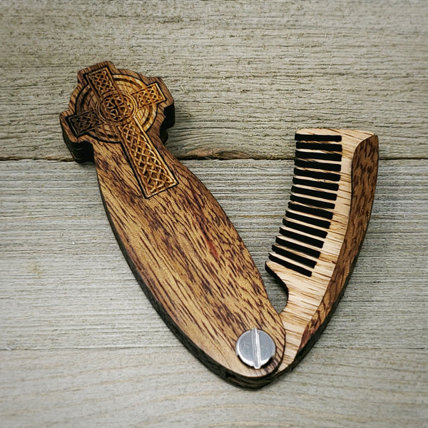 Celtic Cross Folding Beard Comb