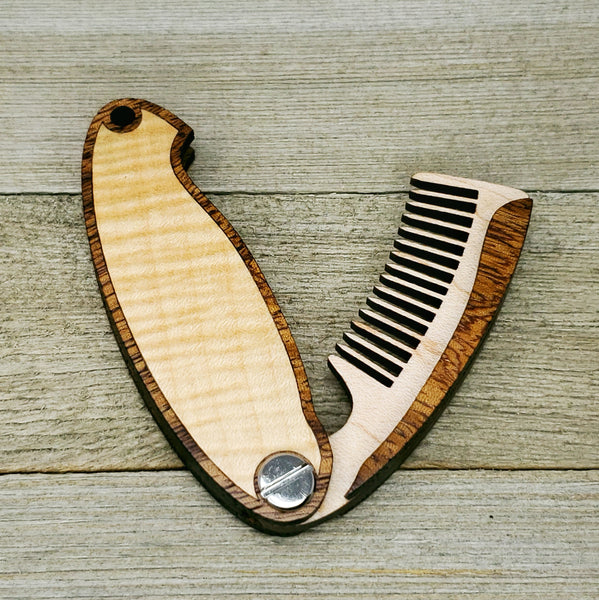 Folding Beard Combs with Hardwood Inlays