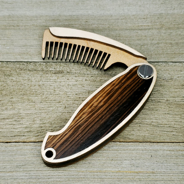 Folding Beard Combs with Hardwood Inlays