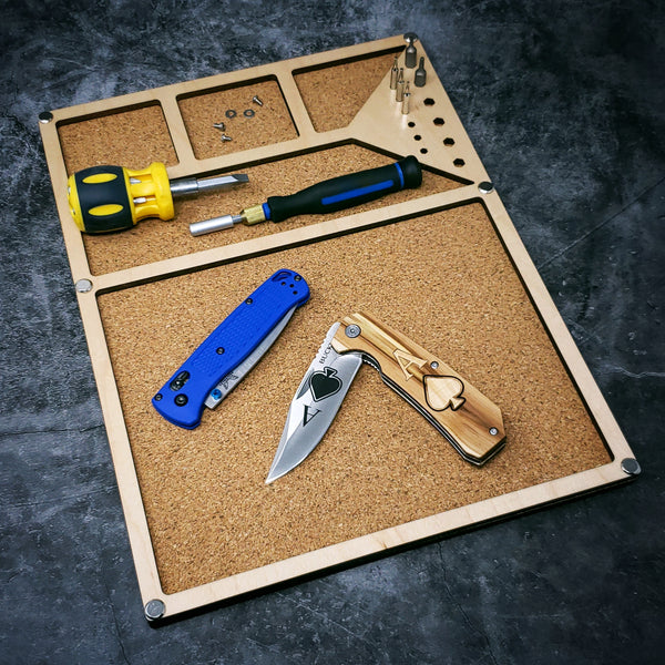 LARGE EDC Tray / Knife Maintenance Tray - Wood Catchall for Organization