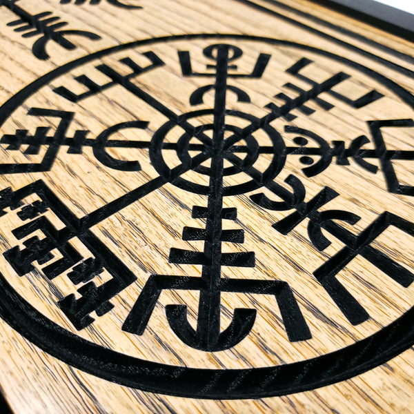 Oak Norse Vegvisir Wooden Plaque / Viking Compass Wall Art