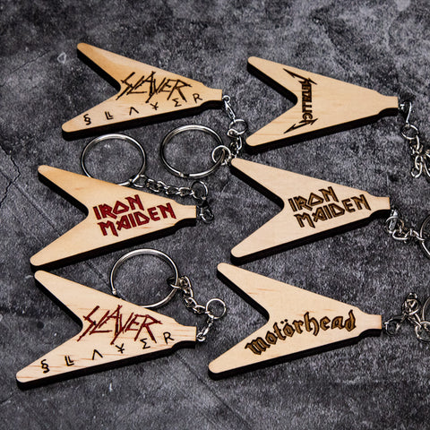Heavy Metal Gibson Flying V Guitar Keychains - Motorhead, Iron Maiden, Slayer, and Metallica