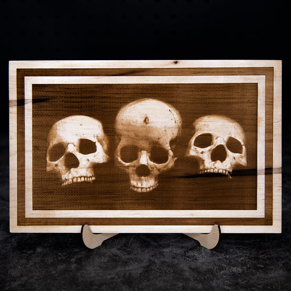 Three Skulls Wooden Plaque Artwork