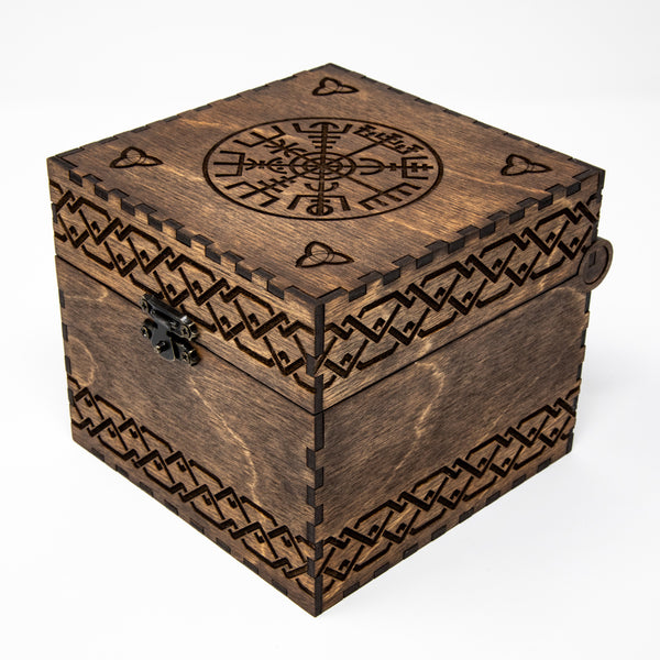 Norse Wooden Box / Vegvisir Engraved Wood Storage Box