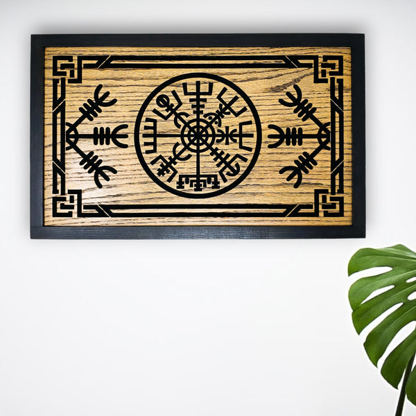 Oak Norse Vegvisir Wooden Plaque / Viking Compass Wall Art